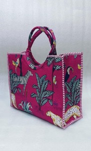 Bolsa de Mano de Algodón Acolchado con Estampado de Bloques de Tigre Rosa, Bolsa de Viaje para la Playa - Product Image 2