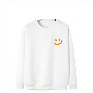 Sweat-shirt blanc à col rond unisexe, coupe classique, couleur unie, imprimé sourire bleu, pull décontracté, tricot d'automne, 100% coton - Product Image 5