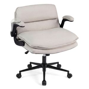 Sedia da ufficio regolabile in ecopelle con funzione dondolo e braccioli ribaltabili beige - Product Image 1