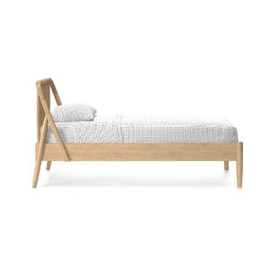 Wooden <b>Bed</b> Frame Platform <b>Bed</b> Oak Finish Upholstered <b>Headboard</b> Bedroom Furniture - Product Image 3