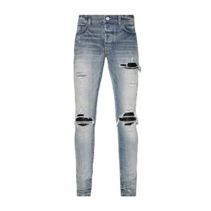 Pantalones Vaqueros Casuales Ajustados con Rasgaduras para Hombre, Jeans de Mezclilla Desgastados, Jeans Ajustados con Parches - Product Image 1