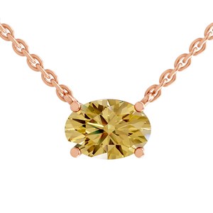 Magnifique collier solitaire Fernanda à quatre griffes avec diamant de laboratoire jaune soleil taille ovale, fabriqué en or massif 10k/14k - Product Image 4