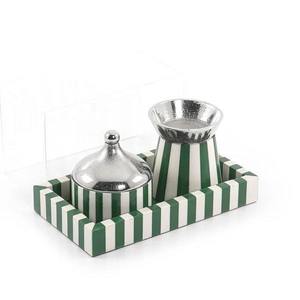 Ensemble brûleur d'encens orange moderne avec plateau rayé rouge et blanc, diffuseur d'aromathérapie, utilisation décorative toute saison - Product Image 5