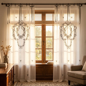 Custom Wholesale Quang Thanh Embroidery Vintage Modern Wreath Flowers Blackout High Shading Curtain Linen Ribbon Full Sizes <b>Door</b> - Product Image 3