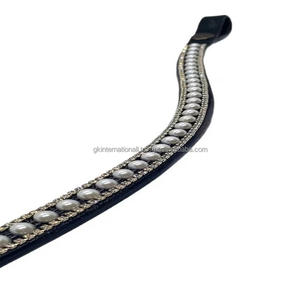 Ecuestre 3 filas cristales redondos perlas decorativas forma de onda cuero caballo frente banda OEM aceptado cuero caballo frente banda - Product Image 6