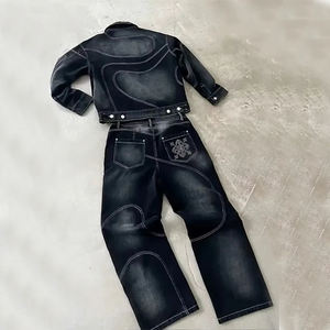 Ensembles de vêtements d'extérieur pour hommes, personnalisables OEM, veste en jean tricotée brodée et pantalon de survêtement, ensemble 2 pièces, style urbain, imprimé, automne, séchage rapide - Product Image 5