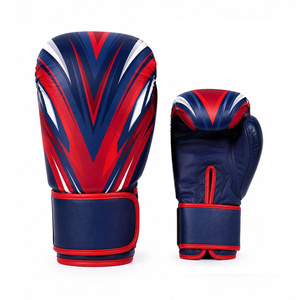 ถุงมือชกมวยสำหรับฝึกซ้อม วัสดุ PU สีแดง น้ำเงิน ขาว พิมพ์ลายแบบ Sublimation ปิดด้วยเวลโคร ระบายอากาศได้ดี สำหรับผู้ใหญ่ - Product Image 4