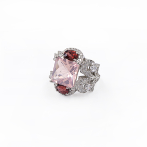 925 Sterling <b>Silver</b> Natural <b>Garnet</b> Rose Quartz <b>Ring</b> Rhodium Plated OEM ODM Fine Jewelry - Product Image 4