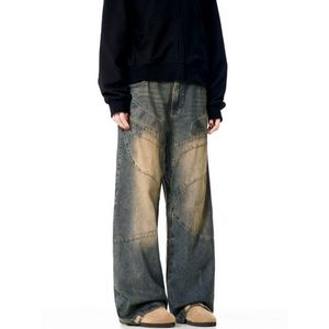 TITAN TREAD WEAR Jeans de mezclilla para hombre de cintura alta, pierna ancha, desgastados, con dobladillo deshilachado, de algodón ecológico, lavado a la piedra, casual, con cierre de botón - Product Image 4