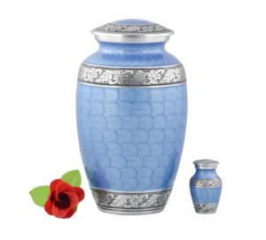 Urne funéraire de luxe en métal blanc nacré avec gravure de rose dorée - Élégante urne commémorative artisanale pour cendres humaines avec or A - Product Image 2