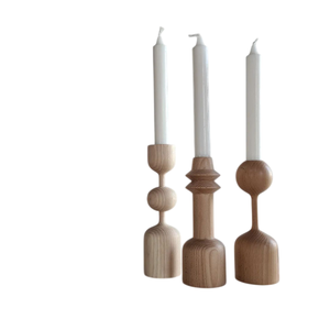 Magnifique ensemble de chandeliers en bois, forme colonne, décoration d'intérieur, design conique, fait main, noyer, chêne, marbre blanc - Product Image 4