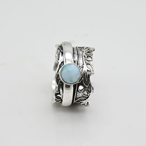 แหวนเงินแท้ 925 ดีไซน์ใบไม้ประดับพลอยลาริมาร์ธรรมชาติ แหวนเงินสเตอร์ลิงลายขัดเงา ของขวัญวันครบรอบแต่งงาน - Product Image 5