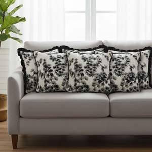 SOGA 6-Piece Pillow <b>Cover</b> Set Vintage Floral Decorative 2 <b>Black</b> Floral <b>Cushion</b> Cases Floral Decorative 2 <b>Black</b> Floral <b>Covers</b>" - Product Image 3