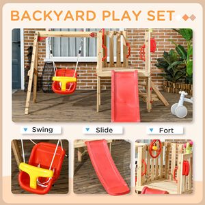 Set Altalena in Legno per Bambini da Esterno con Funzioni 4-in-1: Scivolo, Tromba e Volante - Product Image 4