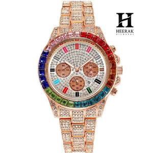 Reloj de Lujo para Hombre con Bisel Arcoíris, Reloj de Pulsera HipHop con Diamantes de Imitación en Oro, Cronógrafo con Piedras de Corte Baguette Coloridas - Product Image 1
