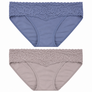 Bikini taille mi-haute pour femme, lot de 5 pièces, uni, avec dentelle, respirant, en coton et élasthanne, sans couture, blanc, vert menthe - Product Image 2