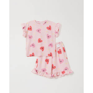 Pijama OZKIZ Estilo Coreano con Corazones Brillantes para Niñas de 2 a 6 Años, 100% Algodón, Transpirable, Moda Infantil de Verano, Venta al Por Mayor - Product Image 1