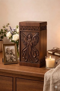 Handcrafted Wooden <b>Pet</b> Urn <b>Box</b> with Angel Carving Eco-Friendly Keepsake Ashes Container - Product Image 3