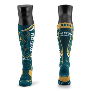 Women Cricket <b>Socks</b> Premium <b>Polyester</b> Spandex Blend Breathable Cushioned Knit Teal Panel Design Custom Jacquard Logo men <b>socks</b> - Product Image 1