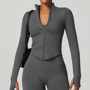 Women's <b>Cropped</b> Stand Collar Yoga Jacket Slim Fit Workout <b>Zip</b> <b>Up</b> with Windproof Panels Breathable Running Cover for Outdoor - Product Image 4
