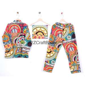 Conjunto de Pijama Bohemio con Estampado Floral 100% Algodón Transpirable y Suave para Mujer, Cintura Elástica, Top y Pantalón de Manga Larga - Product Image 4