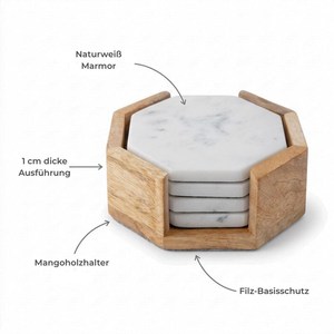 Ensemble de sous-verres en marbre de forme irrégulière personnalisés avec base en bois, sous-verres modernes en pierre, design durable, sous-verres à thé par UO - Product Image 6