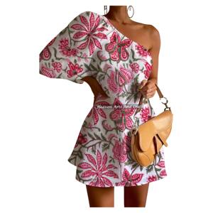 Vestido Casual de Verano 2026 Nuevo con Estampado de Algodón de Color, Hombro Descubierto, Manga Abullonada y Cintura Imperio, Largo hasta la Rodilla, ¡Venta Caliente! - Product Image 5