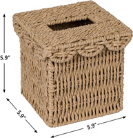 Boîte à mouchoirs carrée tissée à la main en corde de papier naturelle, best-seller, avec bord festonné, idéale pour la décoration de la maison, du salon et du bureau