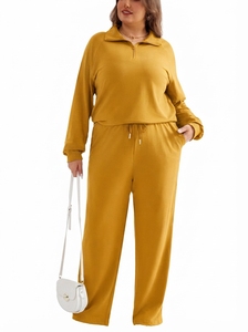 Wholesale Unisex Winter <b>Polyester</b> <b>Tracksuit</b> Set Stand Collar Zipper Jacket Wide Leg Pants Loose Fit Elastic Waist Breathable - Product Image 3