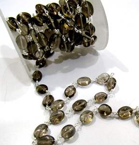 Smoky Quartz Oval Plain Smooth Beaded <b>Rosary</b> Chain - Product Image 2