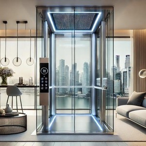 Ascensore Idraulico per Villa con Vetro Panoramico e Pavimento in PVC, Elevatore Passeggeri Personalizzabile per Uso Residenziale, Ascensore Domestico a Fossa Bassa - Product Image 1