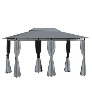 Gazebo Pergola a 2 Livelli in Acciaio 3x4m Grigio Salvia per Esterni con Tende e Pali in Metallo - Product Image 1