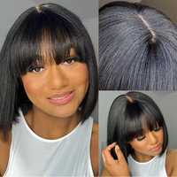 Perruques Bob courtes de cheveux humains pour les femmes noires faites à la machine perruque Bob droite cheveux humains avec une frange pleine Machine Remy