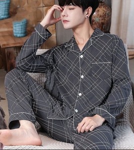 <b>Men's</b> Winter Solid Soft Sleepwear Cotton Turn-down Collar Long Sleeve Pajamas Plus Size Room <b>Lounge</b> Wear - Product Image 3