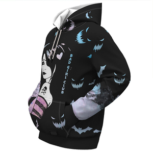 Sweat à capuche oversize unisexe noir à imprimé chauve-souris gothique, respirant, tricoté, streetwear d'automne - Product Image 1