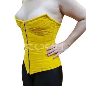 Corsé de terciopelo amarillo de moda para fiesta, top bustier sin tirantes con cordones ajustables en la espalda - Product Image 3