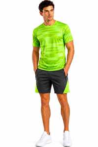 Ensemble t-shirt et short sport pour homme, couleurs contrastées, séchage rapide, polyester tricoté, tenue décontractée d'été, deux pièces - Product Image 5