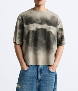 เสื้อยืดแขนสั้นผู้ชายพรีเมียมทรงโอเวอร์ไซส์ ลายถัก ทอแบบไท-ได คอกลม ลำลอง ลายพิมพ์ เสื้อฮิปฮอป วินเทจ - Product Image 5
