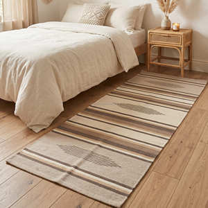 Natural Neutral Cream Color Kilim <b>Runner</b> <b>Rug</b> Weave textured Non Slip Low Pile Kilim Floor Mat for Home Decor Made in India - Product Image 1