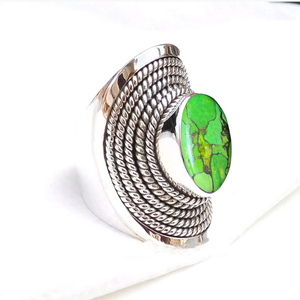 Green <b>Turquoise</b> Gemstone Vintage <b>Ring</b> 925 Silver Handmade Designer <b>Ring</b> For Her healing crystal <b>ring</b> - Product Image 4