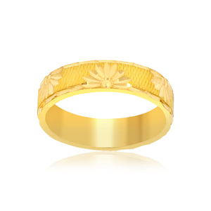 Bague de mariage de luxe en or 18 carats à motif floral texturé pour homme, finition gravée élégante, bijoux fins, fournisseur en gros - Product Image 1