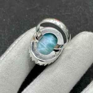 Bague en argent sterling artisanale de style bohème avec pierre précieuse Larimar ovale, 1,40 carat, certifiée IGI, cadeau pour femme M631 - Product Image 6