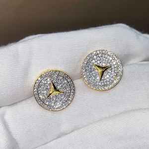 Boucles d'oreilles unisexes avec pendentif, diamant moissanite taille brillant rond en argent sterling 925 plaqué or 14 carats, bijou cadeau classique - Product Image 1