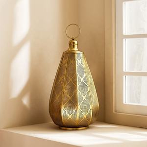 2026 Latest Hot Selling Gold Moroccan Handmade Durable Tapered Metal Fanoos Candle Holder <b>Lantern</b> for <b>Christmas</b> Ramadan Home - Product Image 1