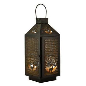 Lanterne vintage en métal noir pour extérieur, support de bougie suspendu en fer, motif mandala découpé au laser, lanternes pour patio, décoration de la maison - Product Image 2