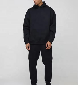 Venta caliente gimnasio Fitness chándales hombres sudor personalizado hombres chándal conjunto Casual deportes chándal pulóver Sudadera con capucha ajuste suelto Color negro - Product Image 3