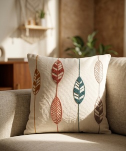 Handcrafted Tufted Leaf Trail Motif Square <b>Cushion</b> Cover in Multi-Color, Direct Factory Wholesale Export Supplier - Product Image 5