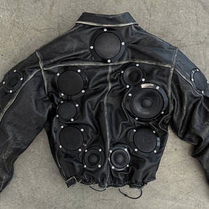 Men's Genuine Leather Jacket With Built-in <b>Speakers</b> Biker Style Turn-down Collar Zipper Closure Leather Jacket For Men's 2026 - Product Image 2