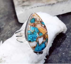 Large Pear Shape Oyster <b>Ring</b> 925 Sterling <b>Silver</b> Boho <b>Statement</b> Gift <b>Ring</b> For Her - Product Image 3