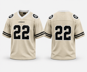 Camiseta de Fútbol Personalizada con Malla, Diseño de Leyendas, Beige y Negro, Número 22, Uniforme de Equipo, Transpirable, de Secado Rápido, Ropa Deportiva, Venta al Por Mayor de Fábrica - Product Image 1